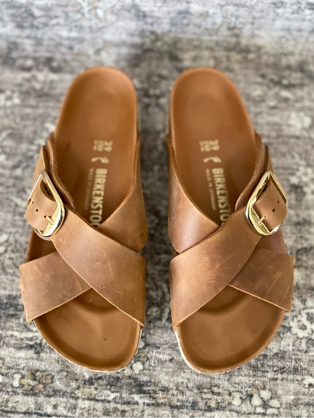 Birkenstock Big Buckle Sienna Cognac Brown Leather Gold Size 39 - Picture 9 of 9